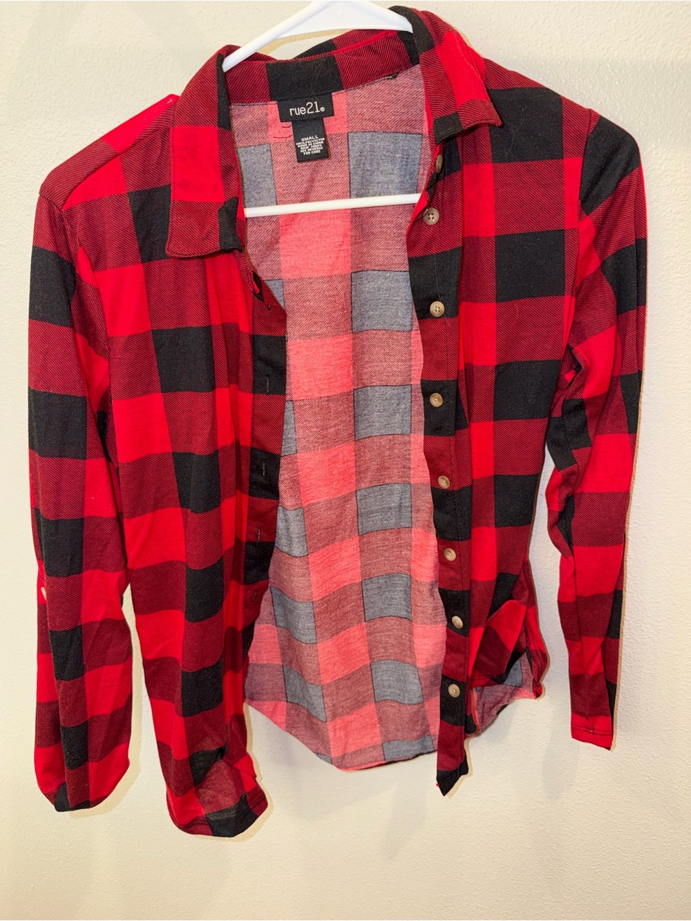 Rue21 Red and Black Plaid Long-Sleeve Button-Up Shirt